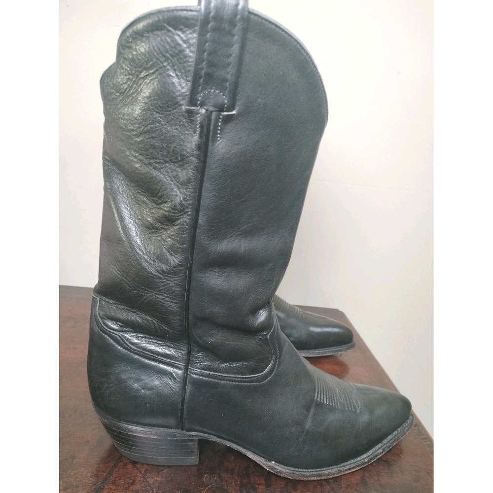 Tony Lama Black Leather Western Cowboy Boots Men's 12 D Vintage 6158 - Picture 3 of 16